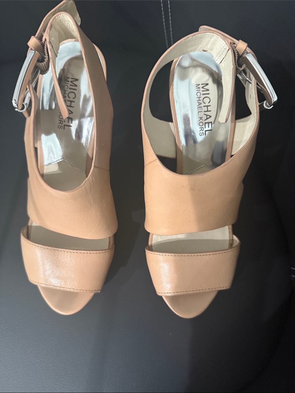 Michael Kors Nude Leather Open-Toe Ankle Strap Heels